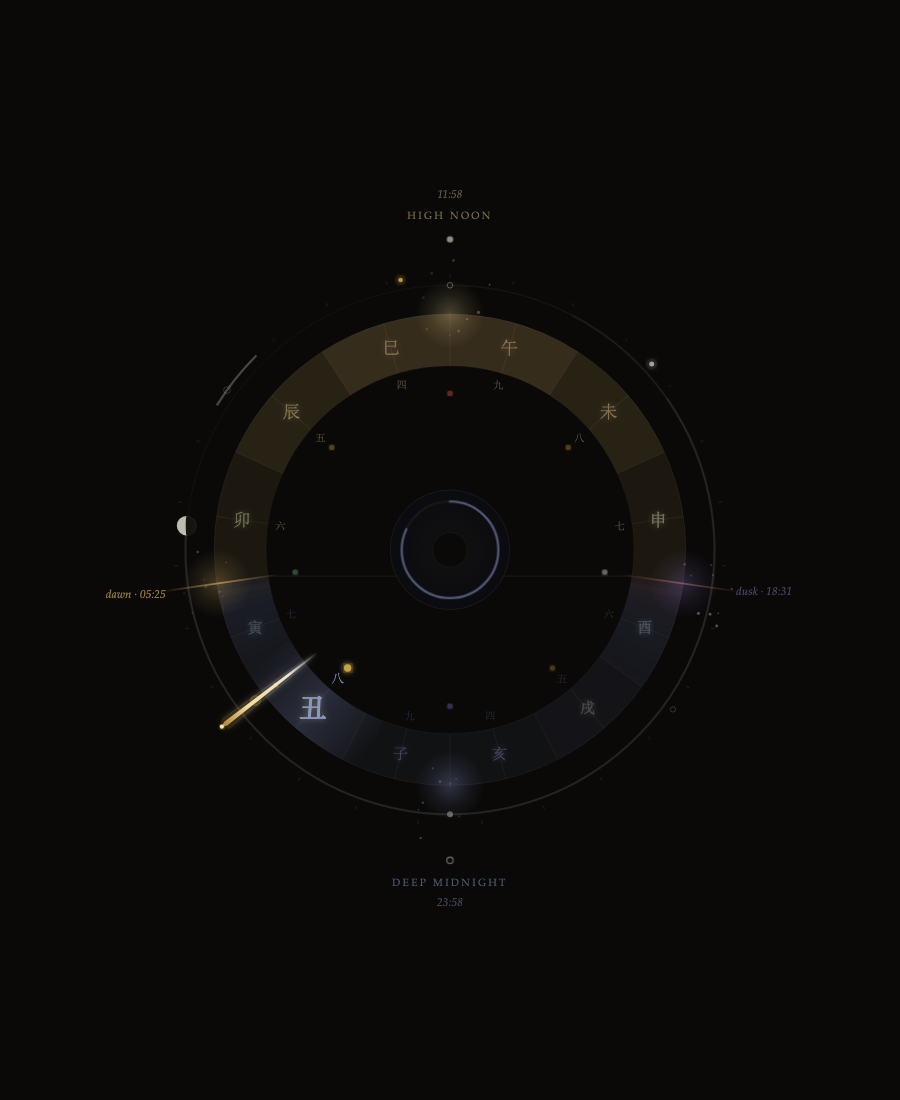 The Breathing Clock glowing softly against its warm-black ground